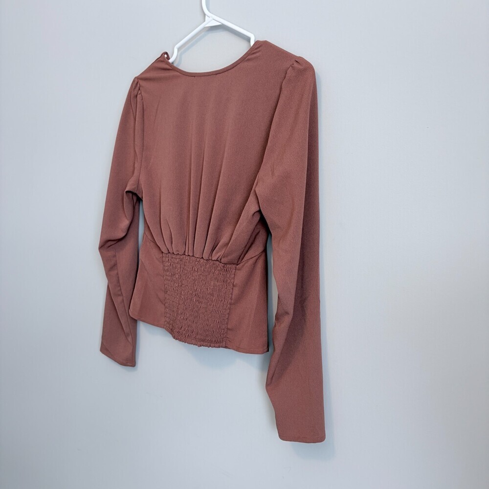 Abercrombie & Fitch Deep V-Neck Top Minimalistic Baby Doll Vibe Brown Women's S - Picture 6 of 8